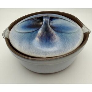 Peter Pots Pottery Seagull Blue Lidded 1 Qt Casserole Dish RI Studio‎ Signed MCM